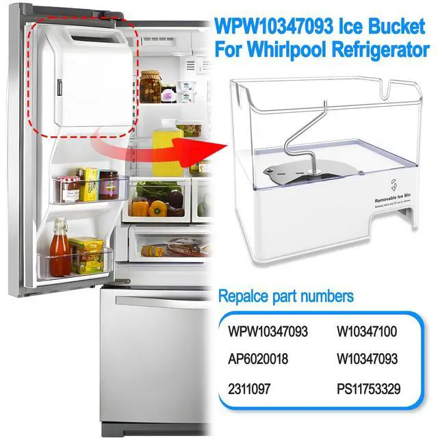 Alt view image 2 of 7 - Upgraded WPW10347093 Refrigerator Ice Bin Compatible with Whirlpool Ice Bucket Replacement W10347093 Whirlpool Removable Ice Bin Ice Maker W10347100 KitchenAid Ice Bin Tray Ice Container WRF736SDAM