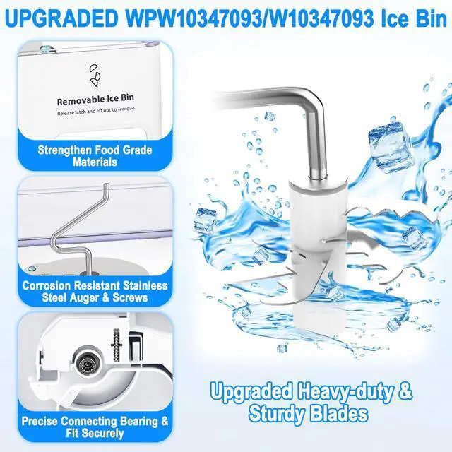Alt view image 3 of 7 - Upgraded WPW10347093 Refrigerator Ice Bin Compatible with Whirlpool Ice Bucket Replacement W10347093 Whirlpool Removable Ice Bin Ice Maker W10347100 KitchenAid Ice Bin Tray Ice Container WRF736SDAM