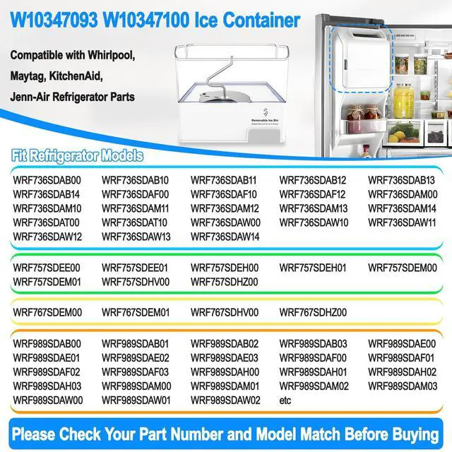Alt view image 4 of 7 - Upgraded WPW10347093 Refrigerator Ice Bin Compatible with Whirlpool Ice Bucket Replacement W10347093 Whirlpool Removable Ice Bin Ice Maker W10347100 KitchenAid Ice Bin Tray Ice Container WRF736SDAM