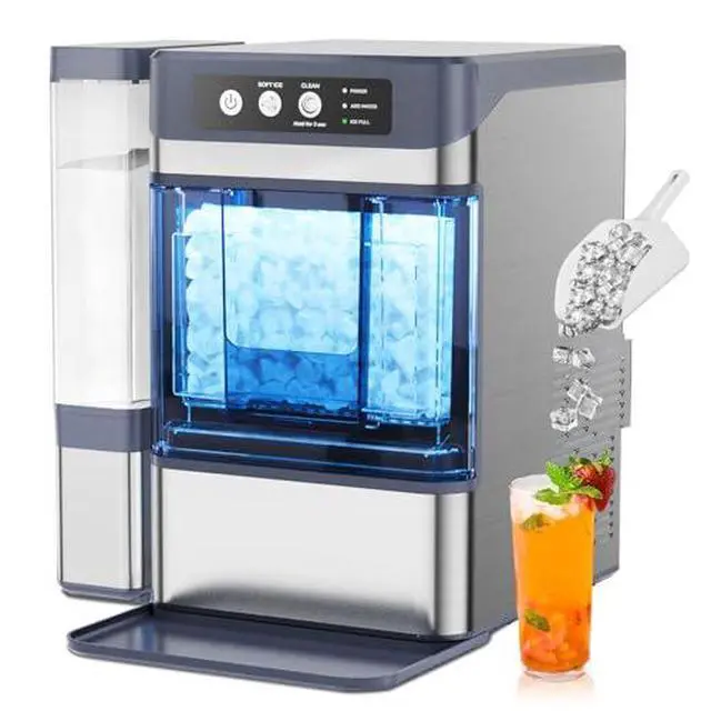 Alt view image 2 of 7 - 44 lbs/Day Nugget Ice Maker Countertop, Pebble Ice Machine with 0.8 Gal Water Tank 6-10 Mins Fast Ice Making for Home, Camping, Kitchen, RV (Silver)