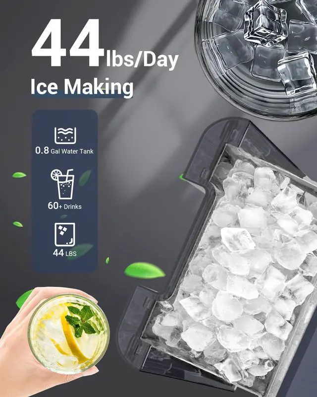 Alt view image 4 of 7 - 44 lbs/Day Nugget Ice Maker Countertop, Pebble Ice Machine with 0.8 Gal Water Tank 6-10 Mins Fast Ice Making for Home, Camping, Kitchen, RV (Silver)