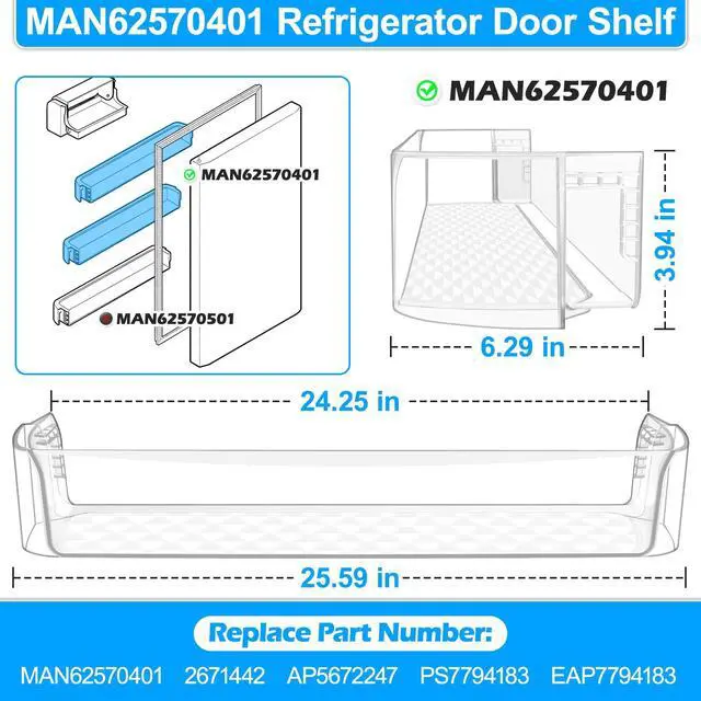 Alt view image 2 of 7 - UPGRADED MAN62570401 Door Shelf Bin Compatible with LG Refrigerator Door Shelf Replacement LTCS20030S LTCS20020S LTCS20020W LTCS20020B Shelf, Refrigerator Door Basket Kenmore Refrigerator Door Shelves