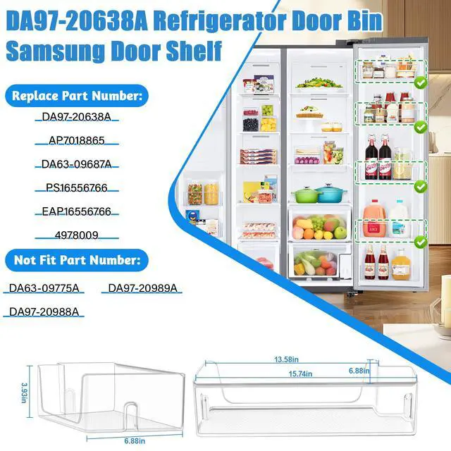 Alt view image 2 of 7 - UPGRADED DA97-20638A DA63-09687A Refrigerator Door Bin Compatible with Samsung Refrigerator Door Shelf Replacement RS27T5200SR Samsung Fridge Door Shelves PS16556766 RS27T5200SG RS27T5561SR RS27T5201