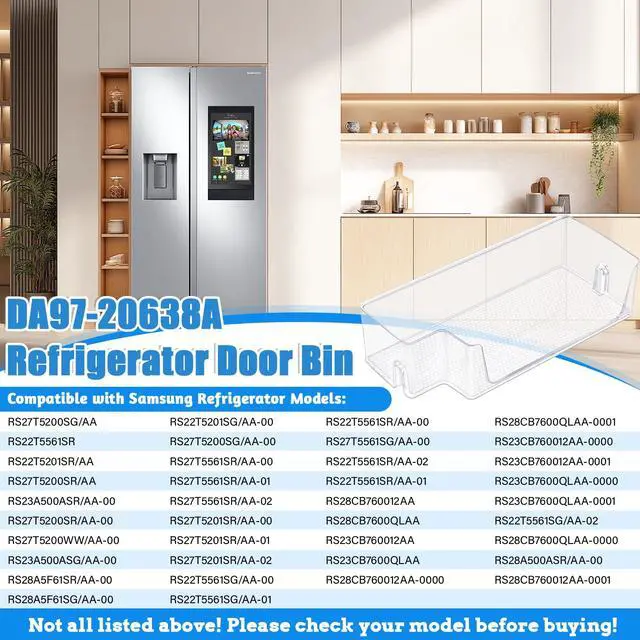 Alt view image 4 of 7 - UPGRADED DA97-20638A DA63-09687A Refrigerator Door Bin Compatible with Samsung Refrigerator Door Shelf Replacement RS27T5200SR Samsung Fridge Door Shelves PS16556766 RS27T5200SG RS27T5561SR RS27T5201