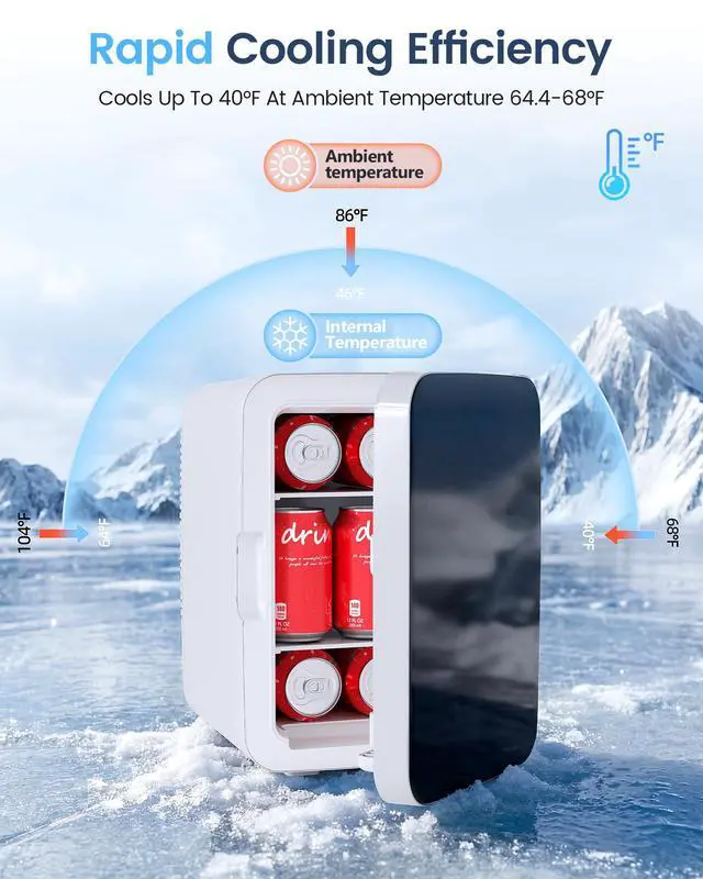 Alt view image 4 of 7 - 10L Compact Mini Fridge, 2.6 Gal Portable Small Refrigerator with AC/DC Adapters, Quiet Personal Desktop Fridge for Skincare, Cosmetics, Makeup, Beverage & Food, Classic White