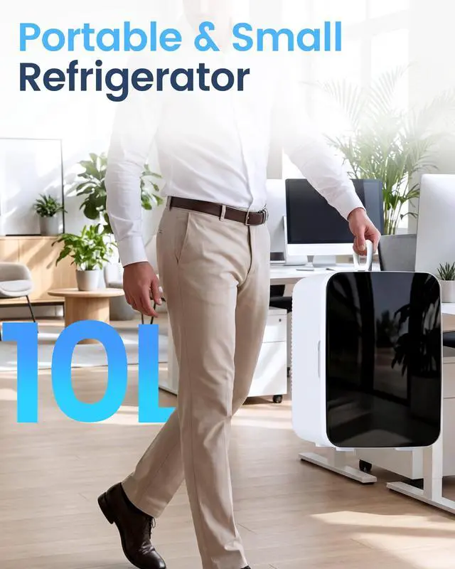 Alt view image 7 of 7 - 10L Compact Mini Fridge, 2.6 Gal Portable Small Refrigerator with AC/DC Adapters, Quiet Personal Desktop Fridge for Skincare, Cosmetics, Makeup, Beverage & Food, Classic White