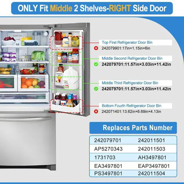 Alt view image 3 of 7 - 2PACK-UPGRADED 242079701 Refrigerator Door Bin, Compatible with Frigidaire Kenmore Refrigerator Door Shelf Bin Parts 242011501 242011504 AP5270343 FFHB2750TS FGHB2868TF LGHD2369TF Door Shelf