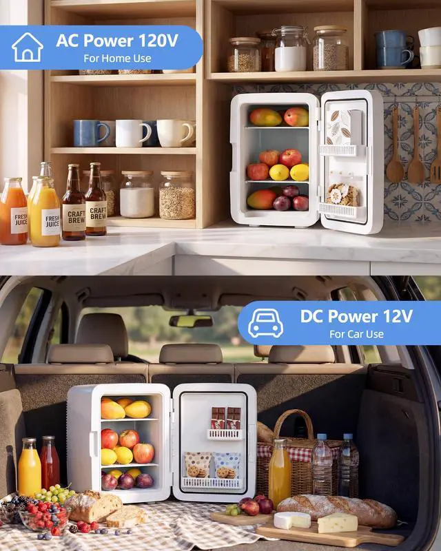 Alt view image 5 of 7 - 10L Compact Mini Fridge, 2.6 Gal Portable Small Refrigerator with AC/DC Adapters, Quiet Personal Desktop Fridge for Skincare, Cosmetics, Makeup, Beverage & Food, Classic White