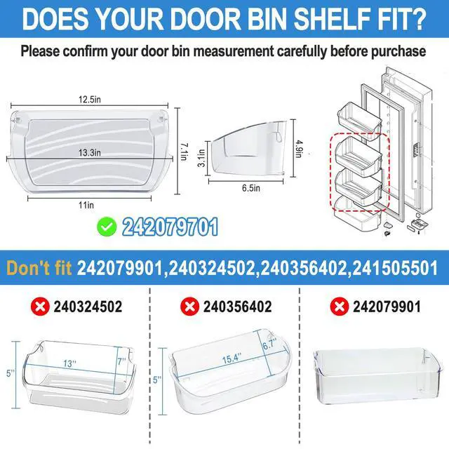 Alt view image 2 of 7 - 2PACK-UPGRADED 242079701 Refrigerator Door Bin, Compatible with Frigidaire Kenmore Refrigerator Door Shelf Bin Parts 242011501 242011504 AP5270343 FFHB2750TS FGHB2868TF LGHD2369TF Door Shelf