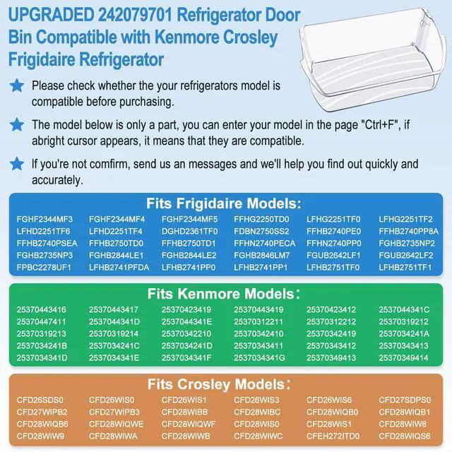 Alt view image 6 of 7 - 2PACK-UPGRADED 242079701 Refrigerator Door Bin, Compatible with Frigidaire Kenmore Refrigerator Door Shelf Bin Parts 242011501 242011504 AP5270343 FFHB2750TS FGHB2868TF LGHD2369TF Door Shelf