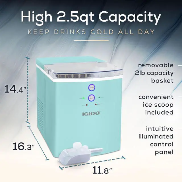 Alt view image 2 of 7 - Electric Countertop Ice Maker Machine - Automatic and Portable - 33 Pounds in 24 Hours - Ice Cube Maker - Ice Scoop and Basket - Ideal for Iced Coffee and Cocktails - Aqua
