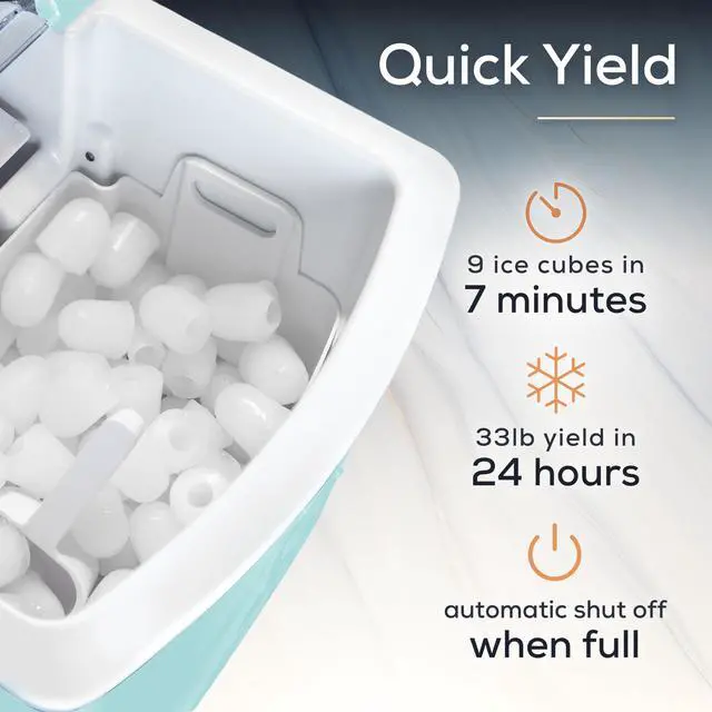 Alt view image 3 of 7 - Electric Countertop Ice Maker Machine - Automatic and Portable - 33 Pounds in 24 Hours - Ice Cube Maker - Ice Scoop and Basket - Ideal for Iced Coffee and Cocktails - Aqua