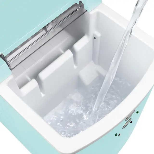 Alt view image 7 of 7 - Electric Countertop Ice Maker Machine - Automatic and Portable - 33 Pounds in 24 Hours - Ice Cube Maker - Ice Scoop and Basket - Ideal for Iced Coffee and Cocktails - Aqua