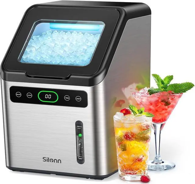 Main image of Countertop Nugget Ice Maker, 44lbs/Day Soft Chewable Pebble Ice, One-Click Self-Cleaning, Compact Ice Machine for Home Kitchen Office Party, Stainless Steel
