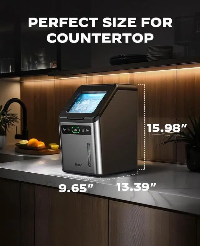 Alt view image 6 of 7 - Countertop Nugget Ice Maker, 44lbs/Day Soft Chewable Pebble Ice, One-Click Self-Cleaning, Compact Ice Machine for Home Kitchen Office Party, Stainless Steel