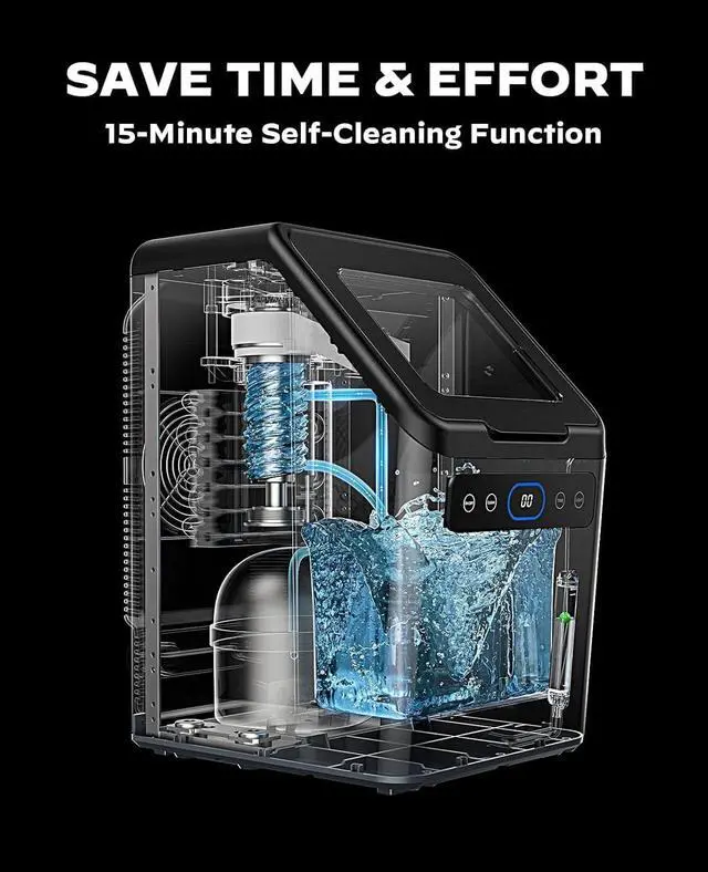 Alt view image 7 of 7 - Countertop Nugget Ice Maker, 44lbs/Day Soft Chewable Pebble Ice, One-Click Self-Cleaning, Compact Ice Machine for Home Kitchen Office Party, Stainless Steel