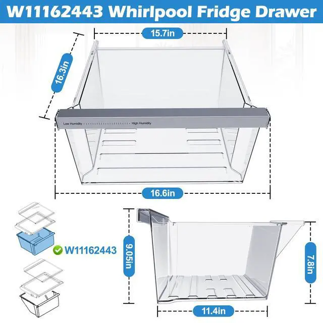 Alt view image 3 of 7 - UPGRADED W11162443 Refrigerator Crisper Drawer For Whirlpool Crisper Drawer Replacement WRS325SDHZ WRS315SDHZ WRS315SDHM,Maytag Whirlpool WRS315SDHZ02 WRS315SDHZ05 WRS315SDHZ08 Fridge Drawer Parts