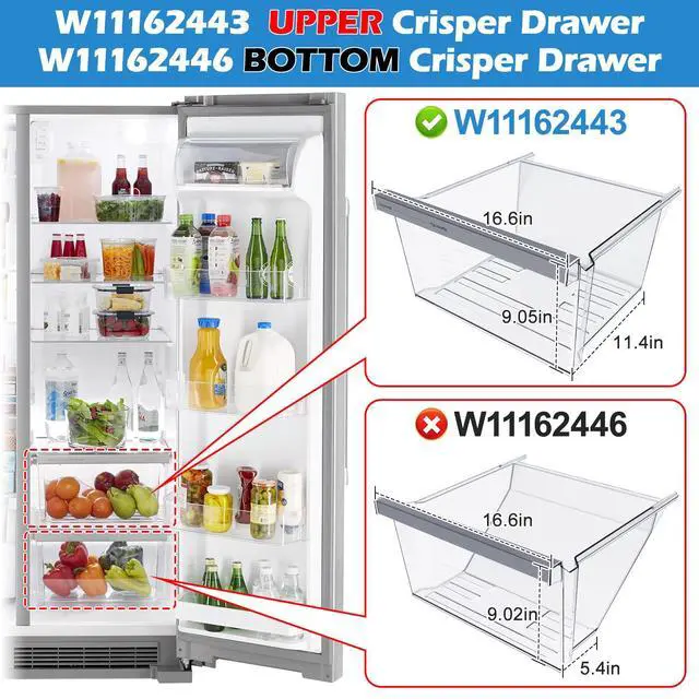 Alt view image 2 of 7 - UPGRADED W11162443 Refrigerator Crisper Drawer For Whirlpool Crisper Drawer Replacement WRS325SDHZ WRS315SDHZ WRS315SDHM,Maytag Whirlpool WRS315SDHZ02 WRS315SDHZ05 WRS315SDHZ08 Fridge Drawer Parts