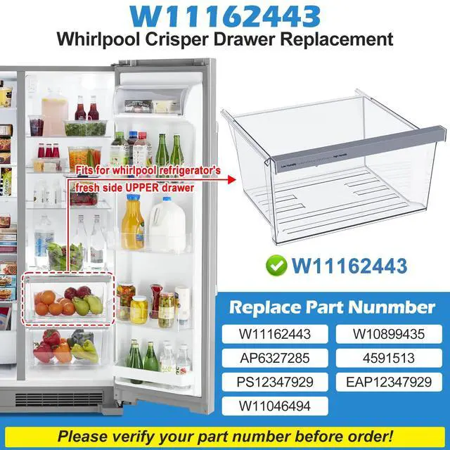 Alt view image 4 of 7 - UPGRADED W11162443 Refrigerator Crisper Drawer For Whirlpool Crisper Drawer Replacement WRS325SDHZ WRS315SDHZ WRS315SDHM,Maytag Whirlpool WRS315SDHZ02 WRS315SDHZ05 WRS315SDHZ08 Fridge Drawer Parts