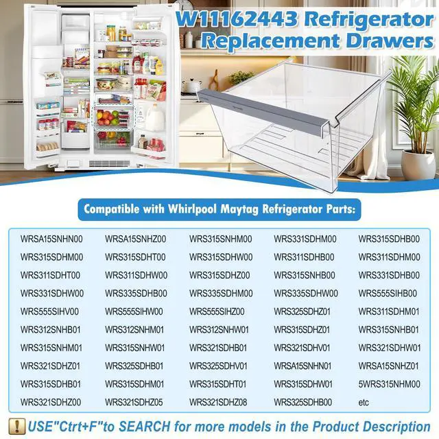 Alt view image 6 of 7 - UPGRADED W11162443 Refrigerator Crisper Drawer For Whirlpool Crisper Drawer Replacement WRS325SDHZ WRS315SDHZ WRS315SDHM,Maytag Whirlpool WRS315SDHZ02 WRS315SDHZ05 WRS315SDHZ08 Fridge Drawer Parts