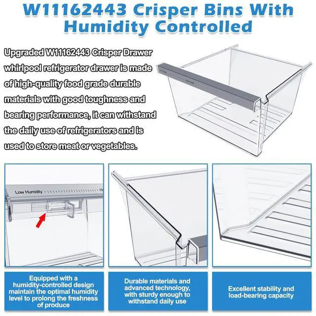 Alt view image 5 of 7 - UPGRADED W11162443 Refrigerator Crisper Drawer For Whirlpool Crisper Drawer Replacement WRS325SDHZ WRS315SDHZ WRS315SDHM,Maytag Whirlpool WRS315SDHZ02 WRS315SDHZ05 WRS315SDHZ08 Fridge Drawer Parts