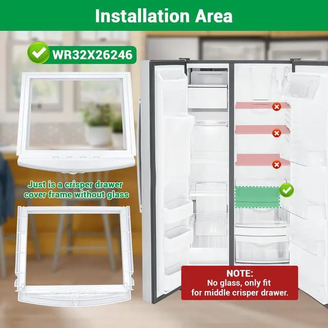 Alt view image 6 of 7 - WR32X26246 Middle Pan Cover Frame (no glass) Compatible with ge, hotpoint Refrigerator, Crisper Drawer Cover Frame WR32X10184 replace WR32X10151, WR32X10191, 4454662, AP6034222, PS11766703 etc