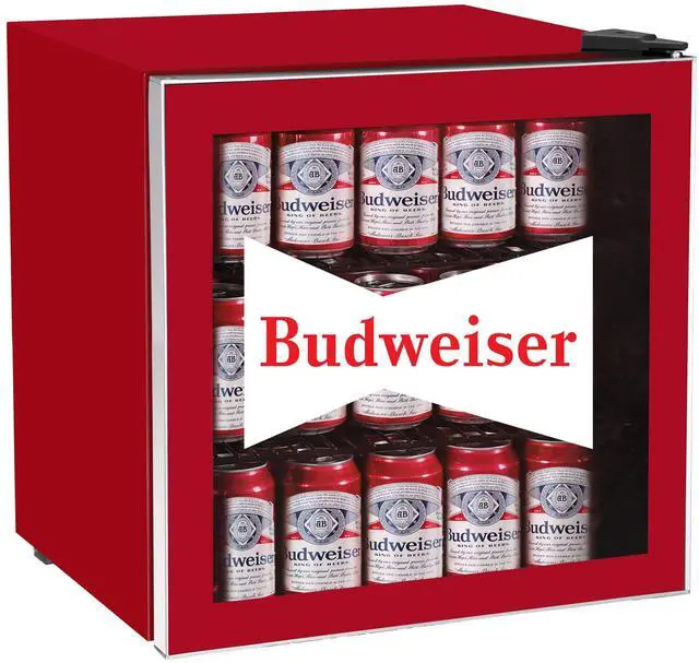 Main image of MIS168BUD Budweiser Mini Beverage Cooler - 70 Can or 17 Bottles Beer Fridge with Glass Door for Soda + Adjustable Thermostat, Perfect for Home, Office, or Dorm, 1.8 cu ft
