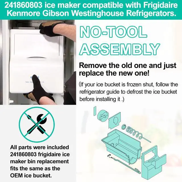 Alt view image 6 of 7 - Upgraded 241860803 Refrigerator Ice Bucket Assembly Compatible with Frigidaire Ice Maker Replacement Ice Bin Container Parts AP4300918 LFSS2612TF0 LFSS2612TE0 FFSS2615TS0 FFHS2611PFEA Ice Maker