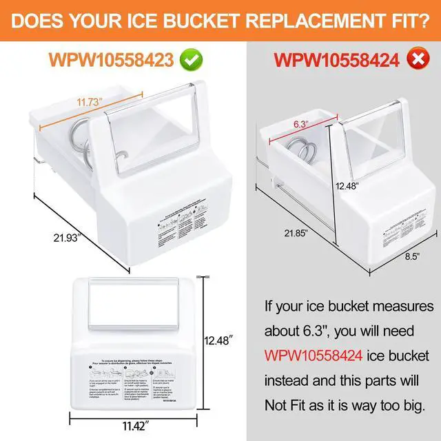 Alt view image 3 of 7 - Upgraded WPW10558423 Refrigerator Ice Bucket For Whirlpool Ice Maker Replacement Parts W10558423 Whirlpool Ice Bin Replacement WRS325FDAM04 WRS325FDAM02 WRS325SDHZ WRS315SDHZ Ice Makers Tray Container
