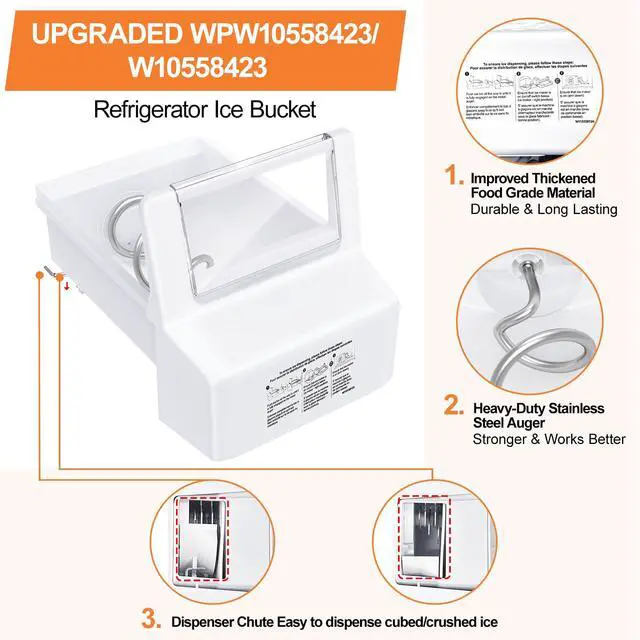 Alt view image 2 of 7 - Upgraded WPW10558423 Refrigerator Ice Bucket For Whirlpool Ice Maker Replacement Parts W10558423 Whirlpool Ice Bin Replacement WRS325FDAM04 WRS325FDAM02 WRS325SDHZ WRS315SDHZ Ice Makers Tray Container