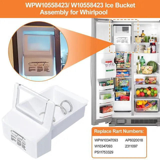 Alt view image 4 of 7 - Upgraded WPW10558423 Refrigerator Ice Bucket For Whirlpool Ice Maker Replacement Parts W10558423 Whirlpool Ice Bin Replacement WRS325FDAM04 WRS325FDAM02 WRS325SDHZ WRS315SDHZ Ice Makers Tray Container