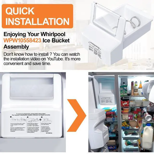 Alt view image 6 of 7 - Upgraded WPW10558423 Refrigerator Ice Bucket For Whirlpool Ice Maker Replacement Parts W10558423 Whirlpool Ice Bin Replacement WRS325FDAM04 WRS325FDAM02 WRS325SDHZ WRS315SDHZ Ice Makers Tray Container