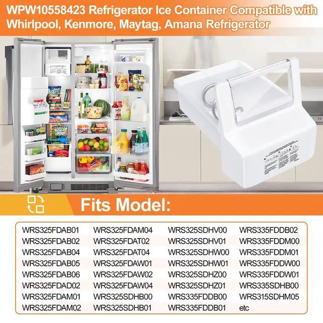 Alt view image 5 of 7 - Upgraded WPW10558423 Refrigerator Ice Bucket For Whirlpool Ice Maker Replacement Parts W10558423 Whirlpool Ice Bin Replacement WRS325FDAM04 WRS325FDAM02 WRS325SDHZ WRS315SDHZ Ice Makers Tray Container
