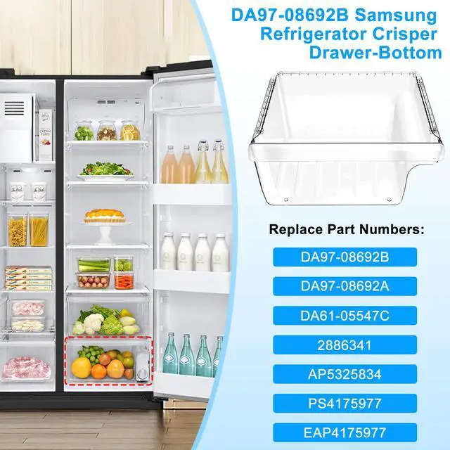 Alt view image 2 of 7 - UPGRADED DA97-08692B Refrigerator Crisper Drawer Bin Compatible with Samsung Refrigerator Drawer Replacement RS25J500DSR RS25J500DSG RS25H5000SR DA97-08692A for Samsung Fridge Drawer Bottom