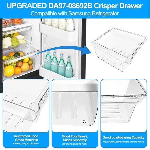 Alt view image 3 of 7 - UPGRADED DA97-08692B Refrigerator Crisper Drawer Bin Compatible with Samsung Refrigerator Drawer Replacement RS25J500DSR RS25J500DSG RS25H5000SR DA97-08692A for Samsung Fridge Drawer Bottom