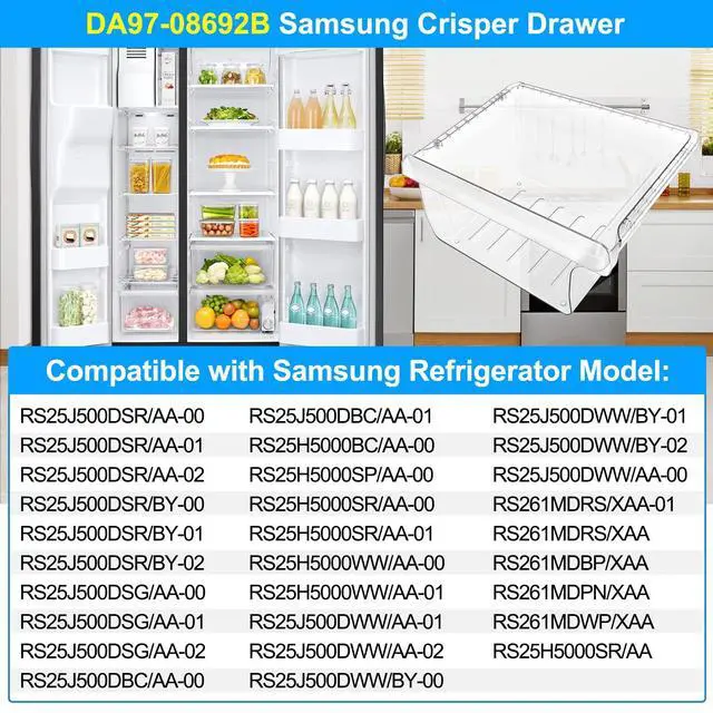 Alt view image 6 of 7 - UPGRADED DA97-08692B Refrigerator Crisper Drawer Bin Compatible with Samsung Refrigerator Drawer Replacement RS25J500DSR RS25J500DSG RS25H5000SR DA97-08692A for Samsung Fridge Drawer Bottom
