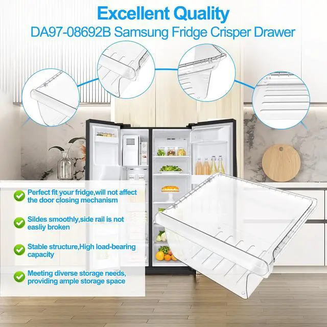 Alt view image 5 of 7 - UPGRADED DA97-08692B Refrigerator Crisper Drawer Bin Compatible with Samsung Refrigerator Drawer Replacement RS25J500DSR RS25J500DSG RS25H5000SR DA97-08692A for Samsung Fridge Drawer Bottom