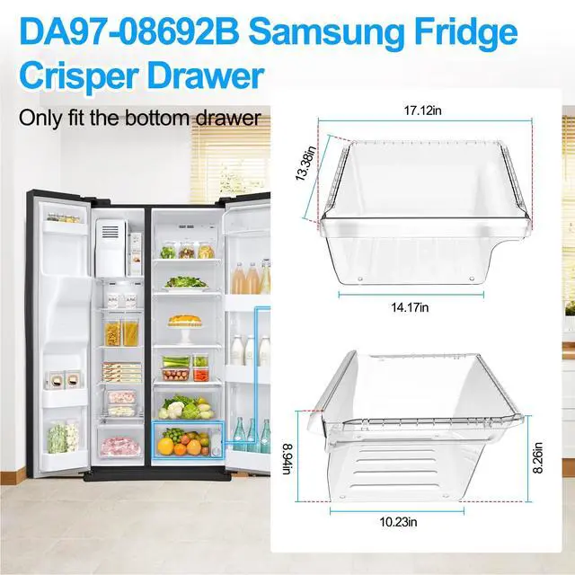 Alt view image 4 of 7 - UPGRADED DA97-08692B Refrigerator Crisper Drawer Bin Compatible with Samsung Refrigerator Drawer Replacement RS25J500DSR RS25J500DSG RS25H5000SR DA97-08692A for Samsung Fridge Drawer Bottom