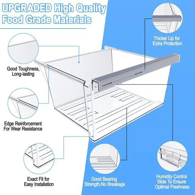 Alt view image 6 of 7 - Upgraded W11162443 Refrigerator Crisper Drawer Compatible with Whirlpool Crisper Drawer W11046494 Whirlpool Fridge Drawer Maytag Refrigerator Drawer Parts WRS325SDHZ WRS315SDHZ WRS315SDHM Drawers