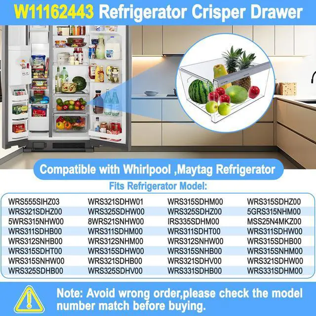 Alt view image 5 of 7 - Upgraded W11162443 Refrigerator Crisper Drawer Compatible with Whirlpool Crisper Drawer W11046494 Whirlpool Fridge Drawer Maytag Refrigerator Drawer Parts WRS325SDHZ WRS315SDHZ WRS315SDHM Drawers