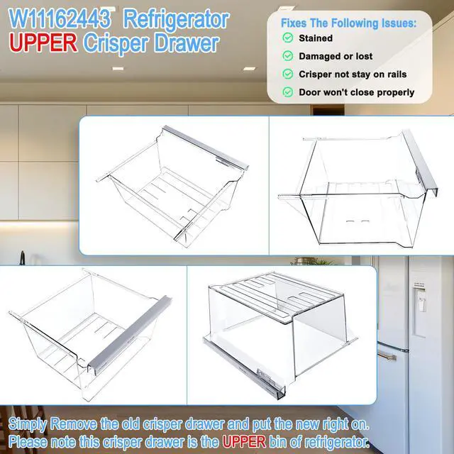 Alt view image 7 of 7 - Upgraded W11162443 Refrigerator Crisper Drawer Compatible with Whirlpool Crisper Drawer W11046494 Whirlpool Fridge Drawer Maytag Refrigerator Drawer Parts WRS325SDHZ WRS315SDHZ WRS315SDHM Drawers