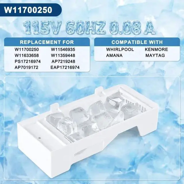 Alt view image 4 of 7 - W11700250 W11359448 Ice Maker Assembly Replacement, Replaces W11546935, W11633658, AP7219248, AP7019172, PS17216974, Compatible with Whirlpool, Kenmore, Amana & Maytag Refrigerators