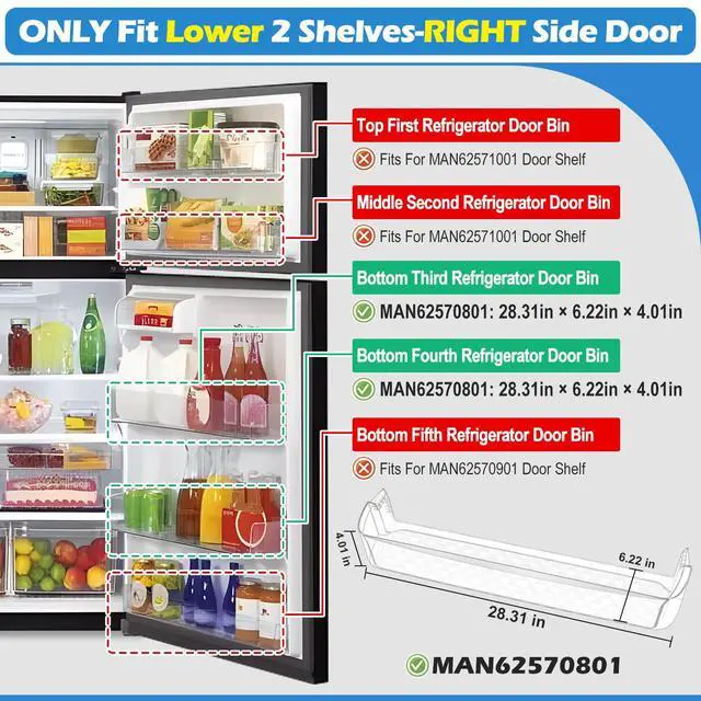 Alt view image 2 of 7 - UPGRADED MAN62570801 Refrigerator Door Shelf Bin For LG Refrigerator Parts LTC24380ST LTCS24223S LTCS24223B Kenmore Fridge Door Shelf Replacement LG LTCS24223D LTCS24223W Door Bins Basket