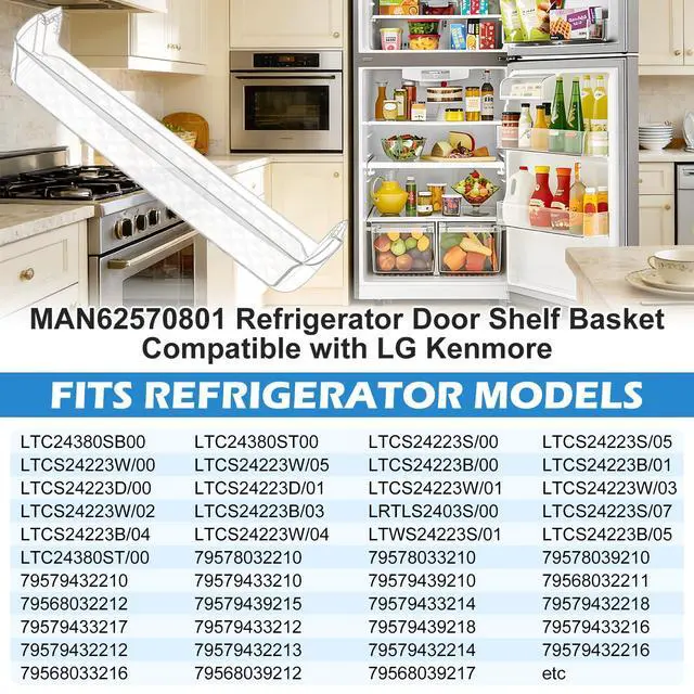 Alt view image 4 of 7 - UPGRADED MAN62570801 Refrigerator Door Shelf Bin For LG Refrigerator Parts LTC24380ST LTCS24223S LTCS24223B Kenmore Fridge Door Shelf Replacement LG LTCS24223D LTCS24223W Door Bins Basket
