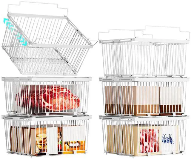 Main image of Large Freezer Organizer BinsUpgraded Bottom Leak-Proof netFit 5 to 9 Cu Ft Chest Freezer6 Pack Expandable Stackable Chest Freezer Containers with Handle (White-6P)