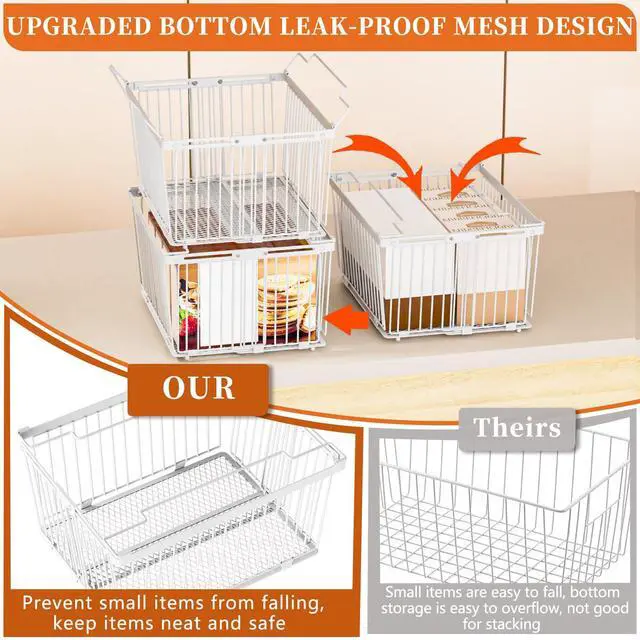 Alt view image 2 of 7 - Large Freezer Organizer BinsUpgraded Bottom Leak-Proof netFit 5 to 9 Cu Ft Chest Freezer6 Pack Expandable Stackable Chest Freezer Containers with Handle (White-6P)