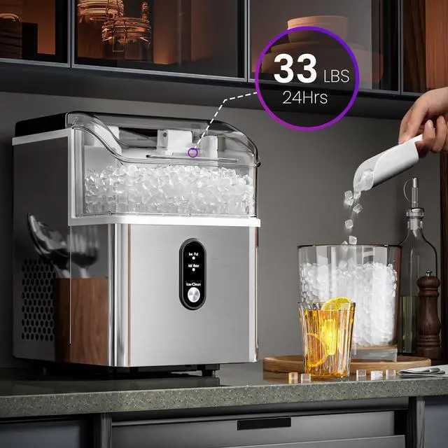 Alt view image 2 of 7 - Nugget Ice Makers Countertop,33Lbs/24H,Portable Countertop Machine with Chewable Ice,Self-Cleaning,One-Click Operation for Home/Office(Steel)