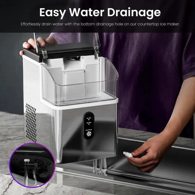 Alt view image 6 of 7 - Nugget Ice Makers Countertop,33Lbs/24H,Portable Countertop Machine with Chewable Ice,Self-Cleaning,One-Click Operation for Home/Office(Steel)