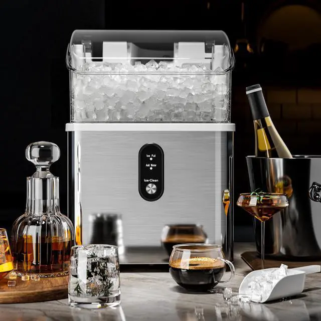 Alt view image 7 of 7 - Nugget Ice Makers Countertop,33Lbs/24H,Portable Countertop Machine with Chewable Ice,Self-Cleaning,One-Click Operation for Home/Office(Steel)
