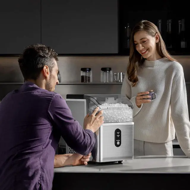Alt view image 5 of 7 - Nugget Ice Makers Countertop,33Lbs/24H,Portable Countertop Machine with Chewable Ice,Self-Cleaning,One-Click Operation for Home/Office(Steel)